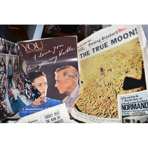 498 - A BOX OF  COMMEMORATIVE NEWSPAPERS, MAGAZINES AND SIMILAR EPHEMERA, to include Life magazine 'To the... 