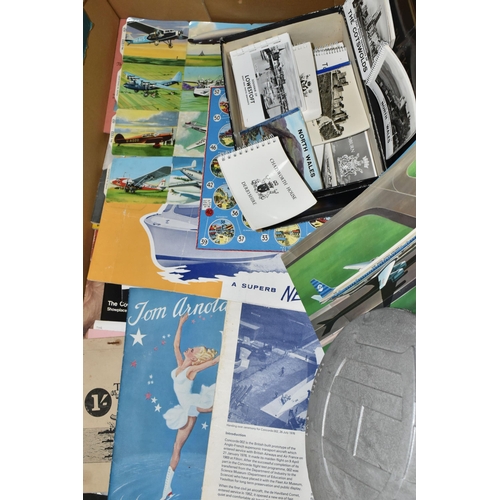 512 - TWO BOXES CONTAINING VINTAGE TRAVEL EPHEMERA, Companies including Cunard, P & O, Clyde Shipping, Far... 