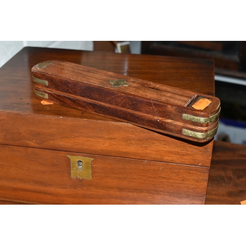 513 - TWO WRITING BOXES AND A WOODEN PENCIL BOX, comprising a writing box with red velvet writing surface,... 