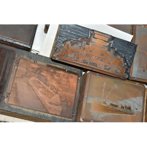 519 - A QUANTITY OF COPPER PLATE PHOTOGRAPHIC BLOCKS, 74 plates, some with negatives attached, many relati... 