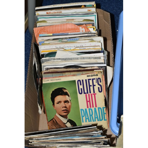 521 - TWO BOXES OF RECORDS, to include thirty six LPs and 12'' singles, and approximately ninety singles, ... 