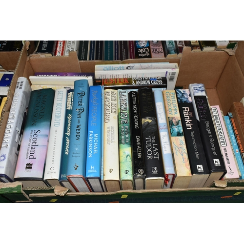 528 - FIVE BOXES OF BOOKS containing over 120 miscellaneous titles in hardback and paperback formats, subj... 