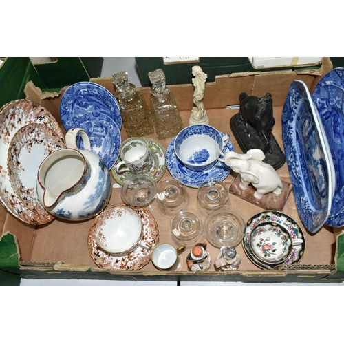 530 - TWO BOXES OF CERAMICS AND GLASSWARE, to include a Lorna Bailey 'Sunburst' wall pocket, two Losolware... 