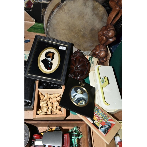 540 - A BOX AND LOOSE VINTAGE ADVERTISING, SNOOKER BALLS, MATCHBOX GARAGE AND OTHER ITEMS, to include a bo... 