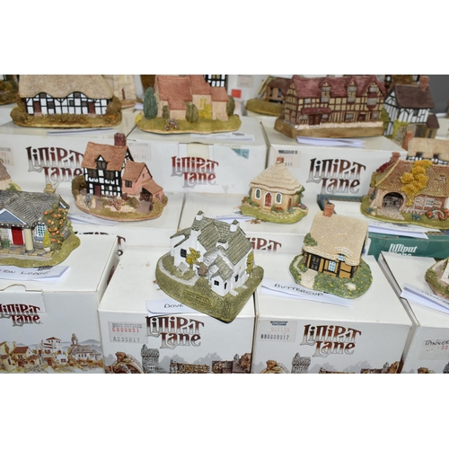 569 - THIRTY ONE BOXED LILLIPUT LANE SCULPTURES FROM THE MIDLANDS COLLECTION, comprising Tudor Court (deed... 