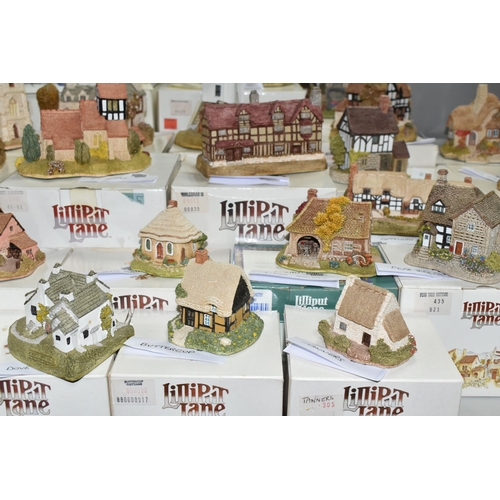 569 - THIRTY ONE BOXED LILLIPUT LANE SCULPTURES FROM THE MIDLANDS COLLECTION, comprising Tudor Court (deed... 