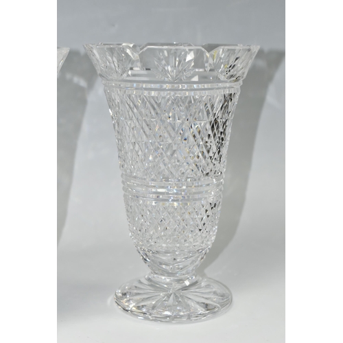 571 - A PAIR OF WATERFORD CUT CRYSTAL 'DIAMOND & FAN' DESIGN VASES, height 16cm (2) (Condition Report: one... 