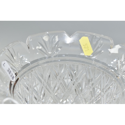 571 - A PAIR OF WATERFORD CUT CRYSTAL 'DIAMOND & FAN' DESIGN VASES, height 16cm (2) (Condition Report: one... 