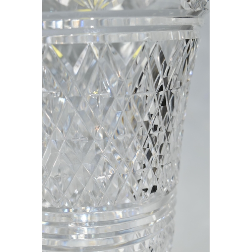 571 - A PAIR OF WATERFORD CUT CRYSTAL 'DIAMOND & FAN' DESIGN VASES, height 16cm (2) (Condition Report: one... 