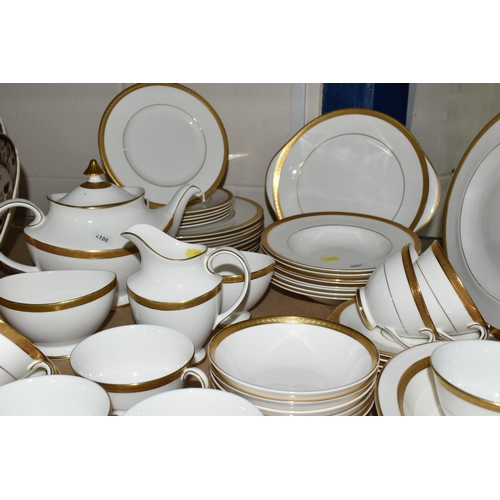 577 - ROYAL DOULTON 'ROYAL GOLD' DESIGN DINNERWARE, comprising nine cups (one chipped foot), seven saucers... 