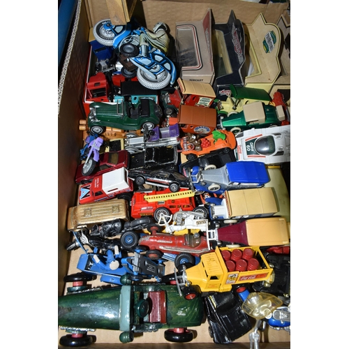 581 - A QUANTITY OF UNBOXED AND ASSORTED PLAYWORN DIECAST VEHICLES, to include Johillco motorcycle and rid... 