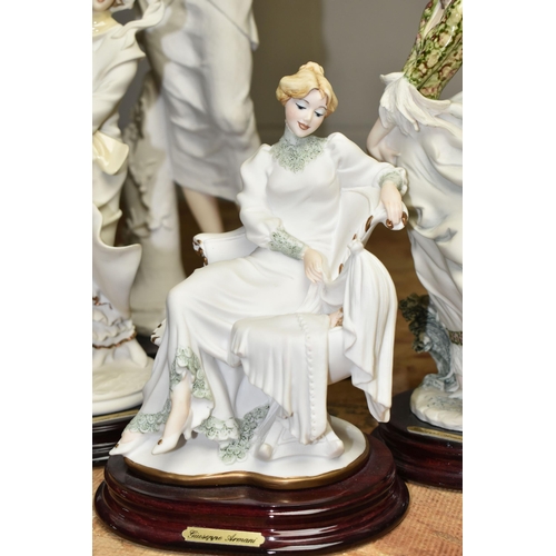 592 - FOUR CAPODIMONTE 'FLORENCE' BY GIUSEPPE ARMANI RESIN FIGURES, the female figures each bearing cast s... 