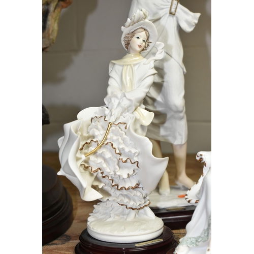 592 - FOUR CAPODIMONTE 'FLORENCE' BY GIUSEPPE ARMANI RESIN FIGURES, the female figures each bearing cast s... 