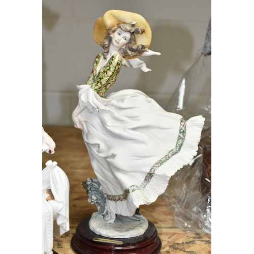 592 - FOUR CAPODIMONTE 'FLORENCE' BY GIUSEPPE ARMANI RESIN FIGURES, the female figures each bearing cast s... 