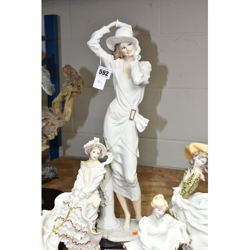 592 - FOUR CAPODIMONTE 'FLORENCE' BY GIUSEPPE ARMANI RESIN FIGURES, the female figures each bearing cast s... 