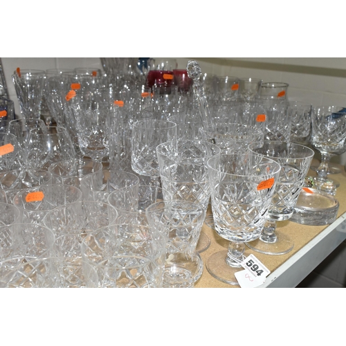 594 - A QUANTITY OF CUT CRYSTAL AND OTHER GLASSWARES, over eighty pieces to include at least ten sets of d... 