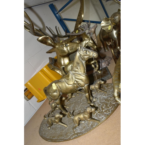 598 - TWENTY-TWO BRASS ANIMAL ORNAMENTS AND SCULPTURES, to include a stags head approximately 30cm wide, a... 