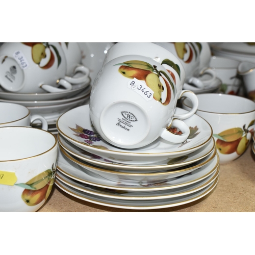 607 - ROYAL WORCESTER 'EVESHAM' PART DINNER SERVICE, comprising thirteen large cups and saucers, four smal... 