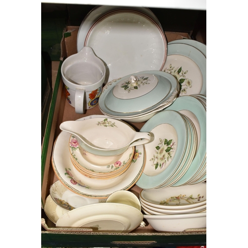 608 - SIX BOXES OF ASSORTED DINNER AND TEA WARES ETC, to include Johnson Brothers 'Pareek' dinner wares, T... 