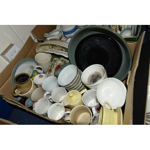 609 - SIX BOXES OF CERAMICS AND GLASS WARES, to include a Russell Hobbs electric coffee pot, Empire Crinol... 