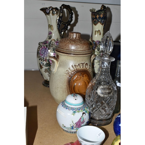 614 - DECORATIVE CERAMICS AND GLASS ETC, to include a Moorcroft baluster shaped vase in the Hibiscus patte... 