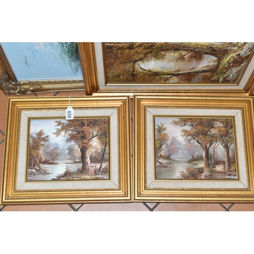 633 - SEVEN LATE 20TH CENTURY LANDSCAPE PAINTINGS, comprising two river landscapes signed C. Innes, oils o... 