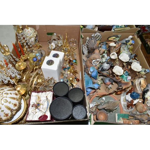 658 - FIVE BOXES OF CERAMICS AND OTHER ORNAMENTS, to include Hornsea Fauna vases, a Royal Adderley Blue Ti... 