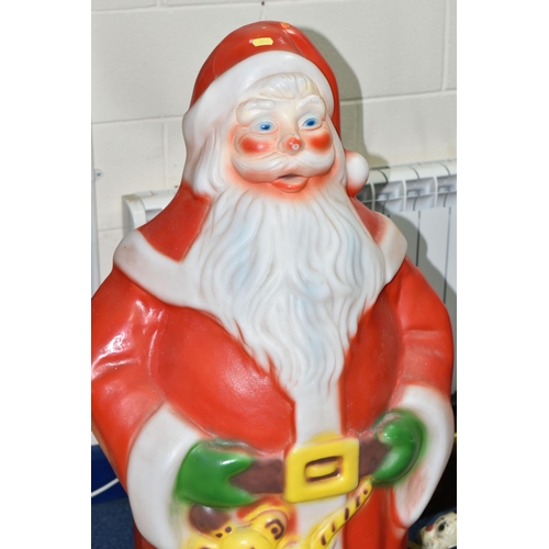 550 - THREE BOXES OF CHRISTMAS DECORATIONS, to include a large plastic floor standing  illuminated Santa C... 