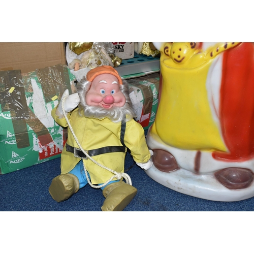 550 - THREE BOXES OF CHRISTMAS DECORATIONS, to include a large plastic floor standing  illuminated Santa C... 