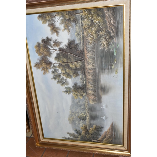 664 - FIVE LATE 20TH CENTURY LANDSCAPE PAINTINGS, comprising four signed P. Wilson, largest approximately ... 