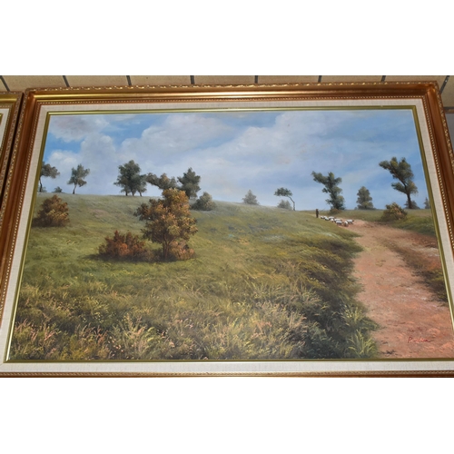 664 - FIVE LATE 20TH CENTURY LANDSCAPE PAINTINGS, comprising four signed P. Wilson, largest approximately ... 