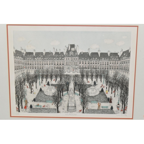 684 - CUCA ROMLEY (SPAIN 1933-) 'PARIS PLACE De VOSGES', an etching with colours depicting the square in t... 