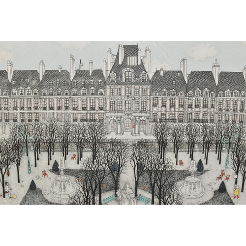 684 - CUCA ROMLEY (SPAIN 1933-) 'PARIS PLACE De VOSGES', an etching with colours depicting the square in t... 