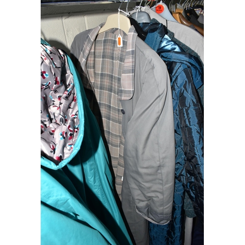 694 - FOUR BOXES AND LOOSE LADIES' CLOTHING AND ACCESSORIES, to include coats, jackets, a vintage wedding ... 