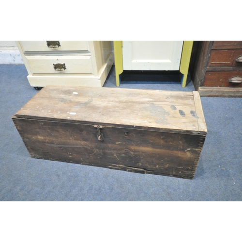 1425 -  A STAINED PINE CHEST OF FIVE DRAWERS, width 43cm x depth 54cm x height 74cm, a painted panel single... 