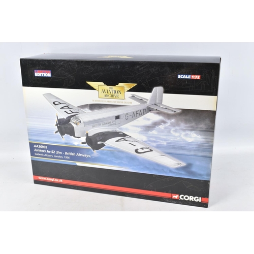 10 - A BOXED LIMITED EDITION CORGI AVIATION ARCHIVE JUNKERS JU-52 3M MODEL AIRCRAFT, 1:72 scale, British ... 