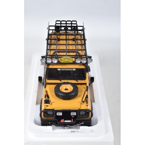 14 - A BOXED ALMOST REAL LAND ROVER DEFENDER 110   CAMEL TROPHY   EDITION 1:18 SCALE MODEL VEHICLE, numbe... 