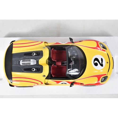 20 - A BOXED LIMITED EDITION MINICHAMPS PORSCHE 918 SPIDER 2015 1:18 SCALE MODEL VEHICLE, numbered 110 06... 