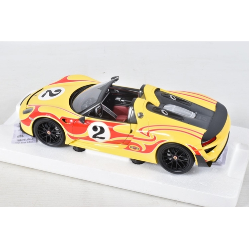 20 - A BOXED LIMITED EDITION MINICHAMPS PORSCHE 918 SPIDER 2015 1:18 SCALE MODEL VEHICLE, numbered 110 06... 