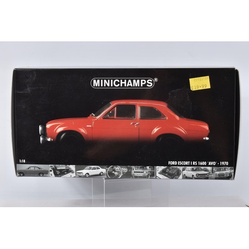 A BOXED MINICHAMPS FORD ESCORT I RS 1600 'AVO' 1970 1:18 SCALE