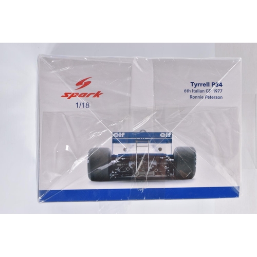 23 - A SEALED SPARK TYRRELL P34 6TH ITALIAN GP 1977 RONNIE PETERSON 1:18 SCALE RACE CAR, numbered 18S573,... 