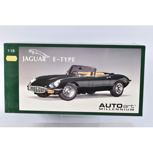 34 - A BOXED AUTOART MILLENIUM JAGUAR E-TYPE ROADSTER SERIES III V12 1:18 SCALE MODEL, numbered 73522, in... 