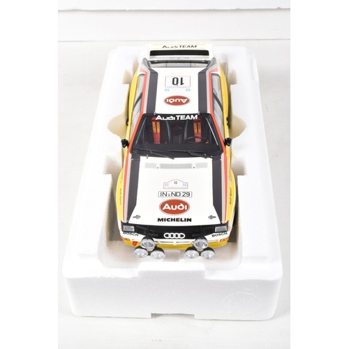 35 - A BOXED AUTOART MILLENIUM AUDI RALLYE QUATTRO S.BLOMQVIST 1:18 SCALE MODEL, numbered 88402, rally of... 