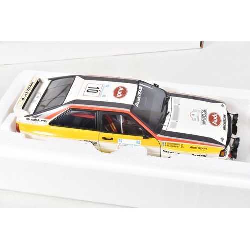 35 - A BOXED AUTOART MILLENIUM AUDI RALLYE QUATTRO S.BLOMQVIST 1:18 SCALE MODEL, numbered 88402, rally of... 