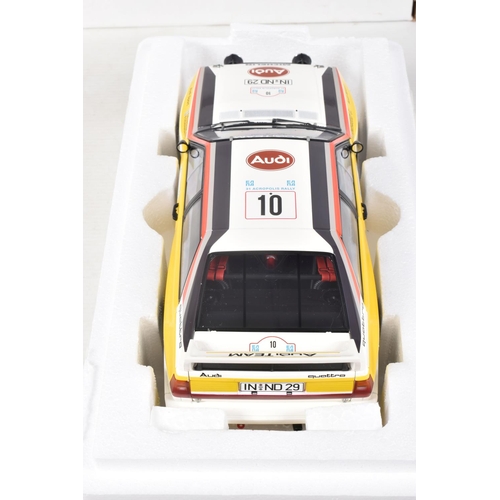 35 - A BOXED AUTOART MILLENIUM AUDI RALLYE QUATTRO S.BLOMQVIST 1:18 SCALE MODEL, numbered 88402, rally of... 