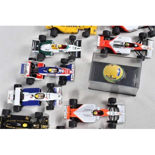 41 - A COLLECTION OF UNBOXED L.A.N.G. AND MINICHAMPS AYRTON SENNA RACING CAR COLLECTION MODELS, all 1/43 ... 