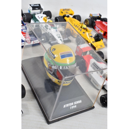 41 - A COLLECTION OF UNBOXED L.A.N.G. AND MINICHAMPS AYRTON SENNA RACING CAR COLLECTION MODELS, all 1/43 ... 