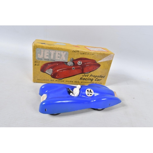 44 - TWO BOXED JETEX RACING CARS, not tested, one in yellow/orange with RN13, the other blue with RN16, N... 