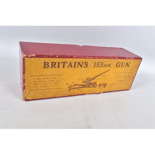 51 - A BOXED BRITAINS 155MM GUN, No.2064, appears complete with six Shells, Shell Case, Loader, Barrel Tr... 