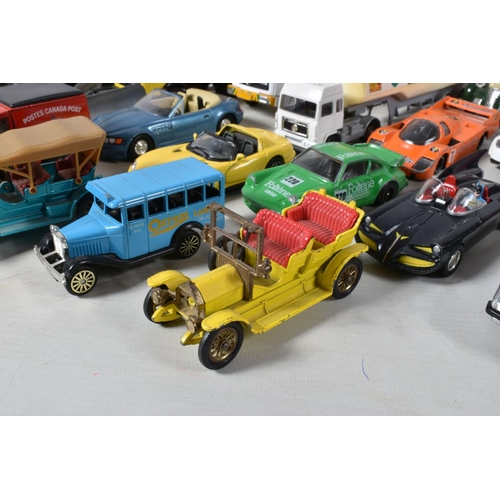 52 - A QUANTITY OF UNBOXED AND ASSORTED PLAYWORN DIECAST VEHICLES, to include a Metosul Leyland Atlantean... 